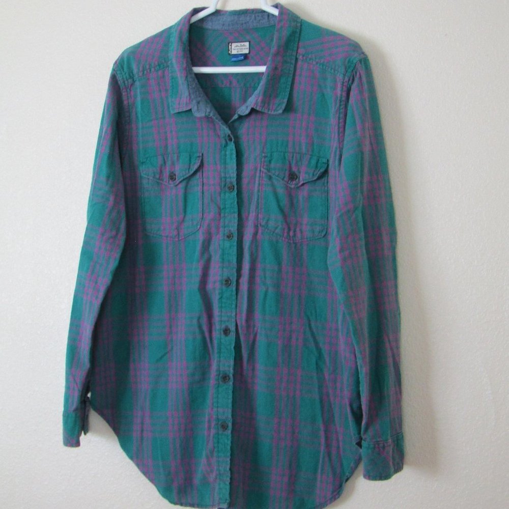 Kavu Teal and Violet Plaid Button Down Shirt